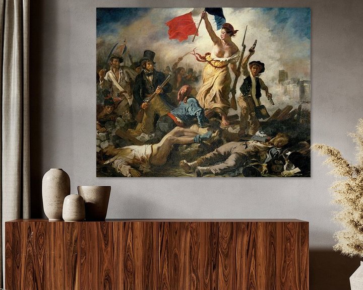 De Vrijheid leidt het volk, Eugène Delacroix - 1830 op canvas, behang